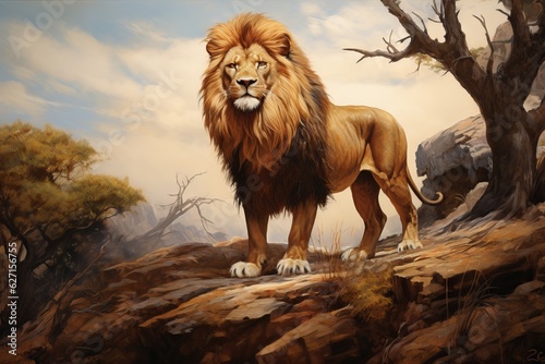 image of a lion painting for wall decoration. Generative AI