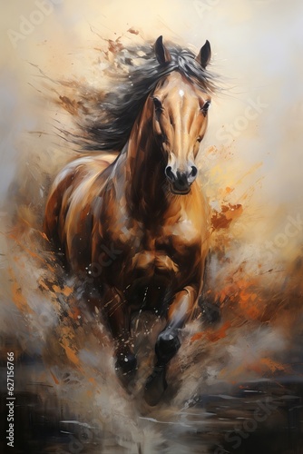 portrait pictures of horse paintings for wall decoration. Generative AI