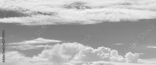 Panorama view of overcast sky, dramatic gray sky and white clouds before rain in rainy season, cloudy gray sky with thick dense clouds,  sky with storm clouds dark, The dark sky with heavy clouds.
