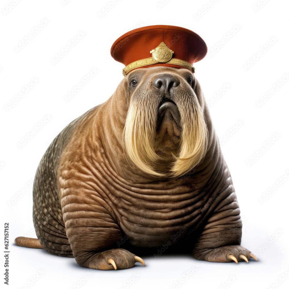 A Walrus (Odobenus rosmarus) with a captain's hat and pipe. A Walrus (Odobenus rosmarus) with a captain's hat and pipe.
