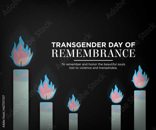 Transgender Day of Remembrance Banner with burning candles using trans pride colors on dark background. Vector Illustration. EPS 10.