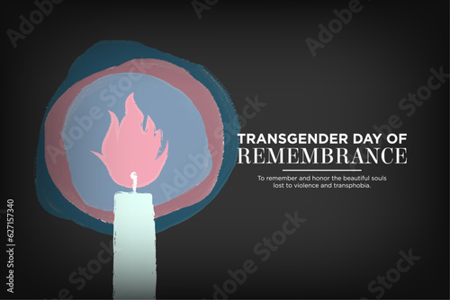 Transgender Day of Remembrance Banner with painted trans pride color lights and candle on dark background. In honor of victims of transphobia. Vector Illustration. EPS 10.