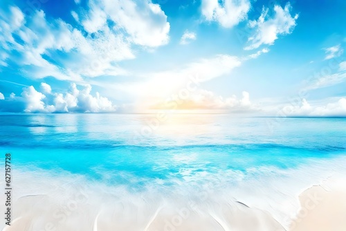 Beautiful Tropical beach with blue sky and white clouds abstract texture background. Copy space of summer vacation and holiday business travel concept | Generative AI