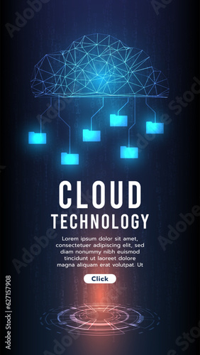 Cloud system abstract technology lines circuit style on dark blue and red composite background.Technology and innovation concept.Vector illustration.