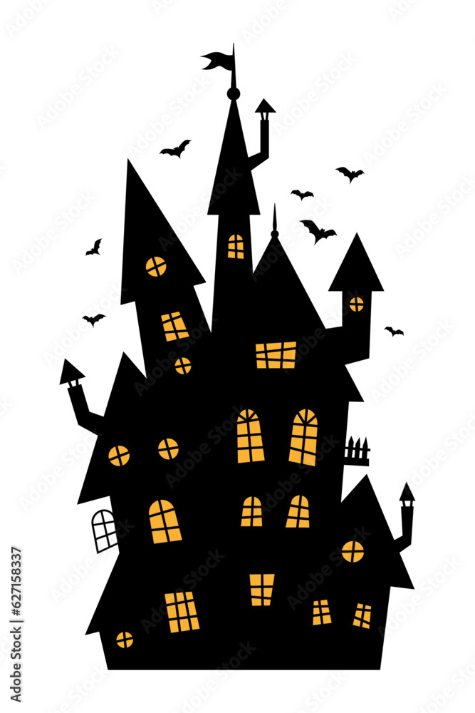 Haunted house for Halloween decoration. Vector. Transparent background.