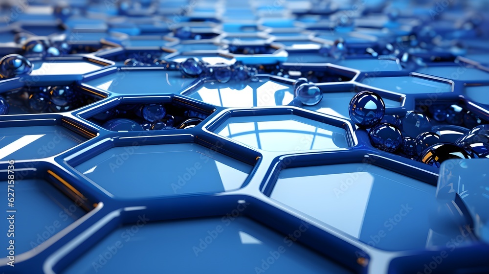 Fototapeta premium Blue Tech Elegance: Minimalist Hexagon on White Background