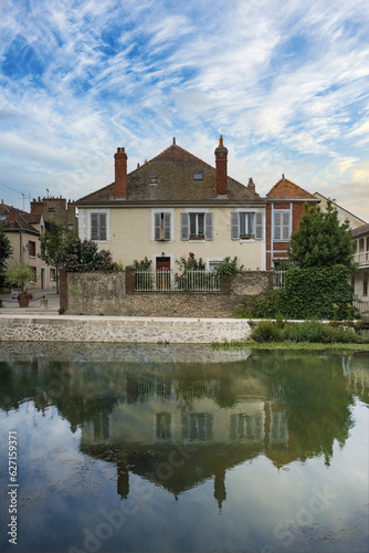 Montargis, beautiful city in France, houses on the canal 