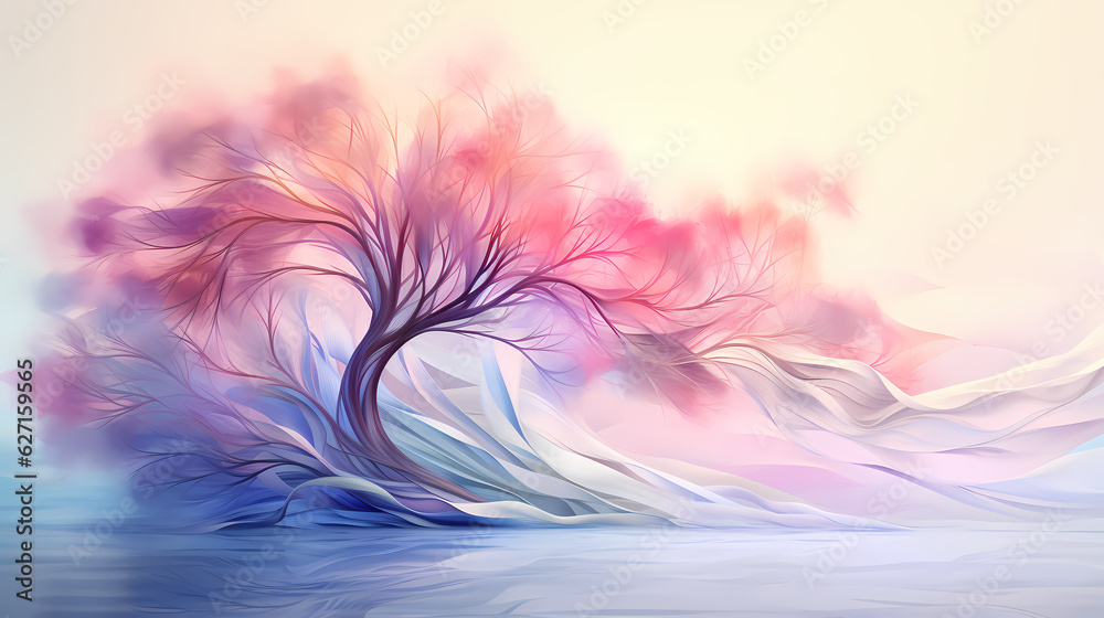Obraz premium Beautiful landscape. Abstract impressionism. Smooth wavy segments, harmonious waves, vibrant pastel color. Ai generative image
