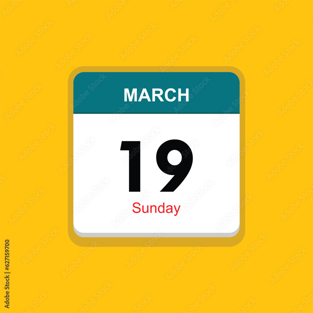 Fototapeta premium sunday 19 march icon with yellow background, calender icon