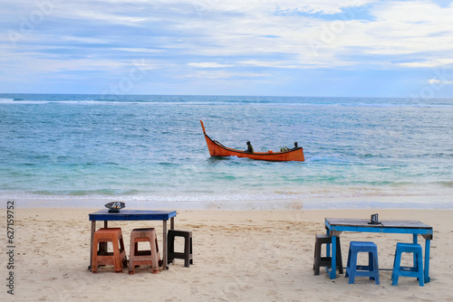 The view of beautiful blue sea from the beach ini aceh. 
