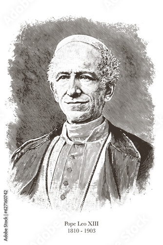 Vintage portrait of Pope Leo XIII. Vector art. Legacy of Faith: Pope Leo XIII - Longest-Reigning Pontiff of the 19th Century