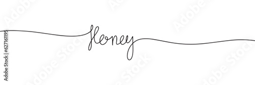 Honey, phrase, word one line continuous, handwriting, calligraphy text. Vector illustration.