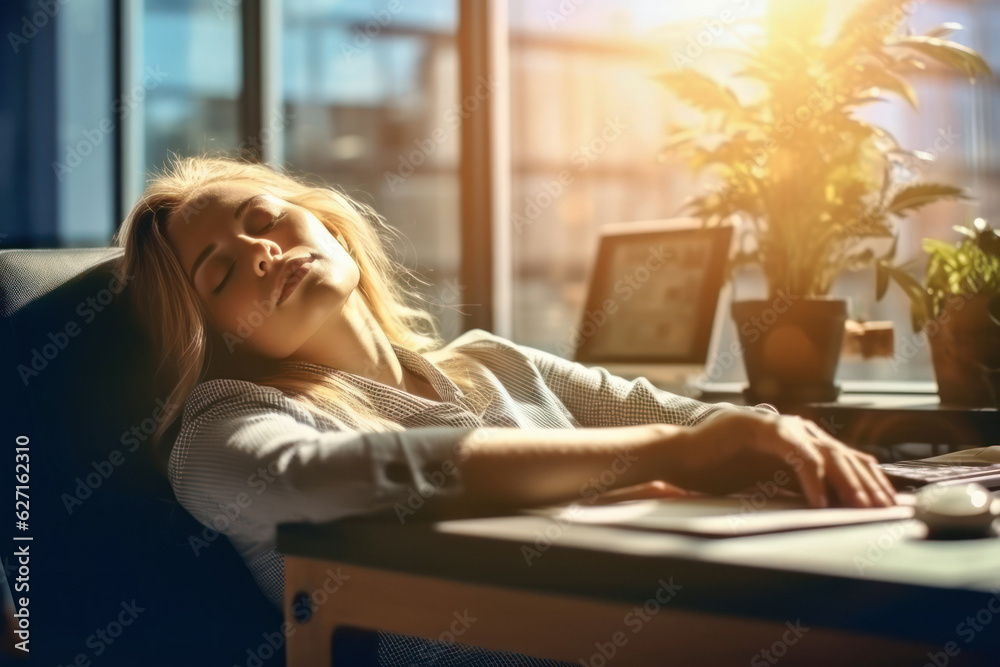 Business woman taking a nap at work Business woman taking a nap at work