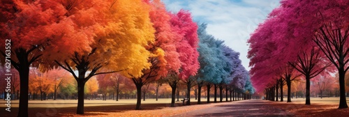 Fototapete Colorful Row Of Trees In A Park