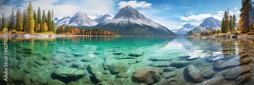 Crystalclear Lake Reflecting A Stunning Mountain Backdrop. Peaceful Beauty Of Crystalclear Lake, Majestic Mountain Backdrop, Perfect Reflection On Waters Surface © Ян Заболотний