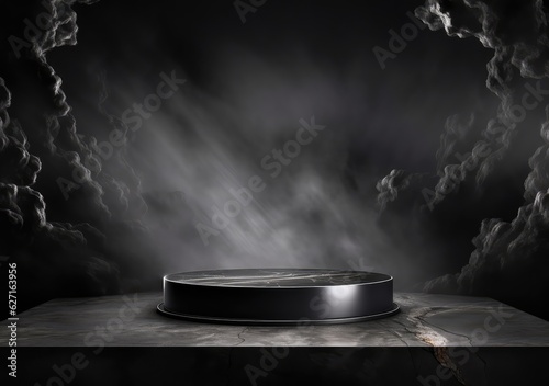 3d render of black and white marble pedestal podium on background. abstract minimal concept decorate with plant  blank space luxury minimal clean design 3d product present mockup. AI Generative.