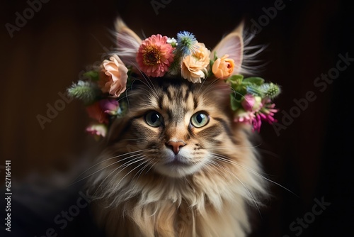 Playful Cat With A Flower Crown, Embracing The Boho Style. Playful Cat, Cat Flower Crown, Boho Style, Embracing Boho, Cat Chic, Bohemian Beauty, Flower Crowns, Cat Boho