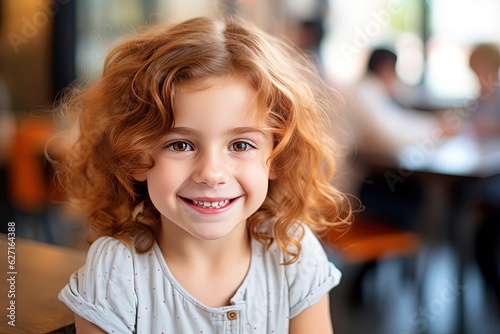 young girl smile, cute girl at classroom, Generative Ai
