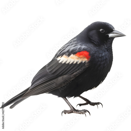 Red Winged Blackbird, wild bird, bird watching, realistic illustration,
 side view, transparent background, png, generative ai