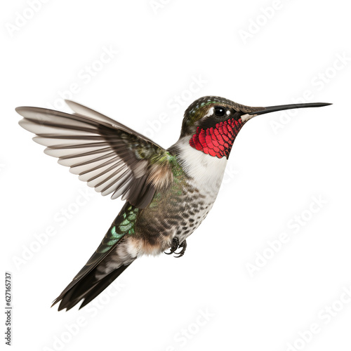 Ruby Throated Hummingbird, wild bird, bird watching, realistic illustration, side view, transparent background, png, generative ai