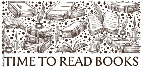 Time to read books, library or bookstore shop