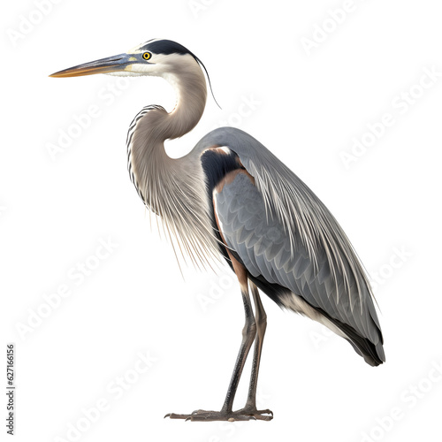 Great Blue Heron, wild bird, bird watching, realistic illustration, side view, transparent background, png, generative ai