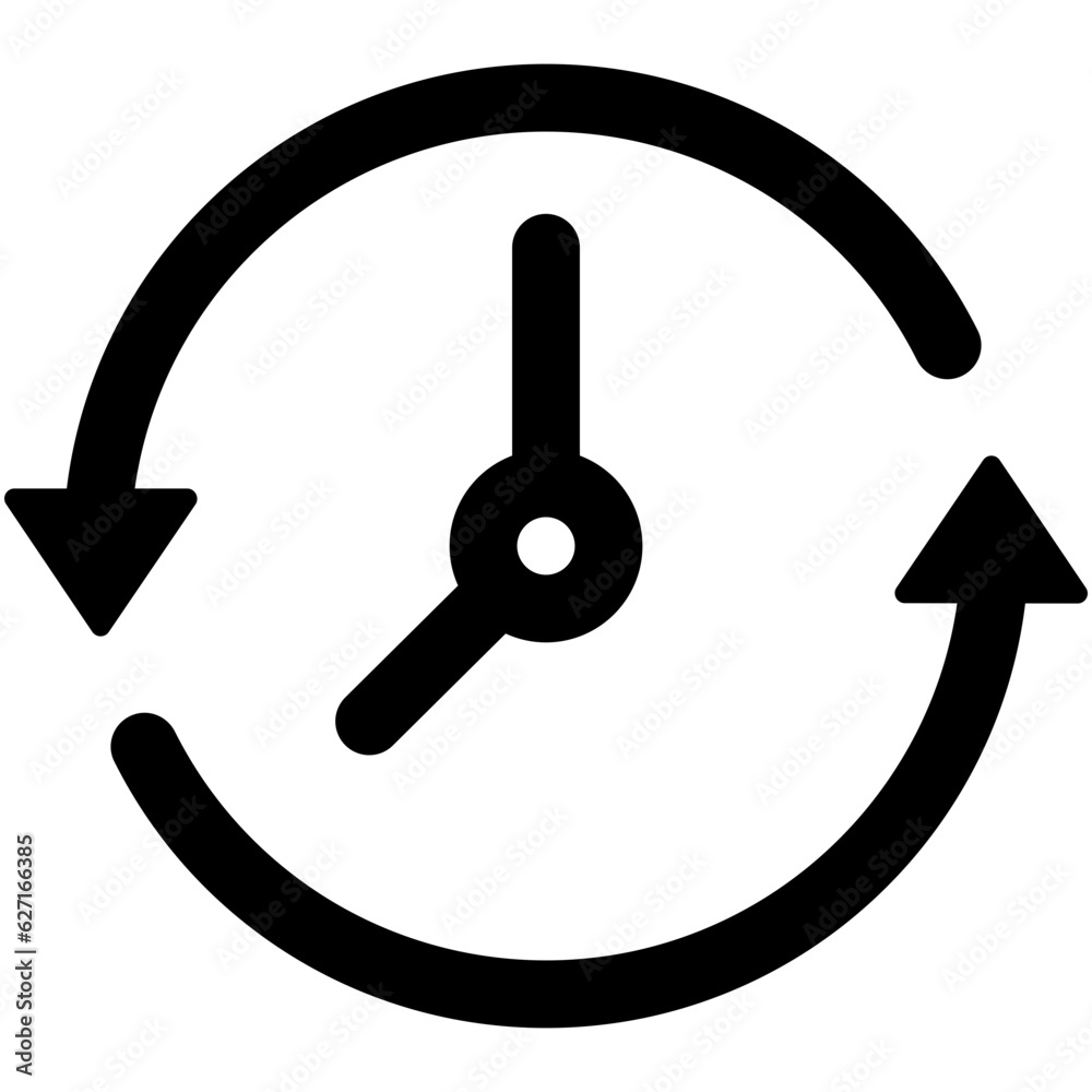 Black go back time on clock line con, simple round past time flat