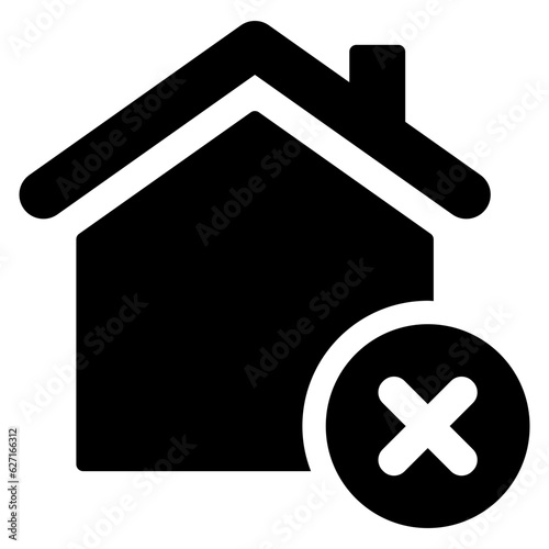Black single mortgage not approved icon, simple wrong house flat design svg pictogram, infographic vector for app logo web website button ui ux interface elements isolated on white background