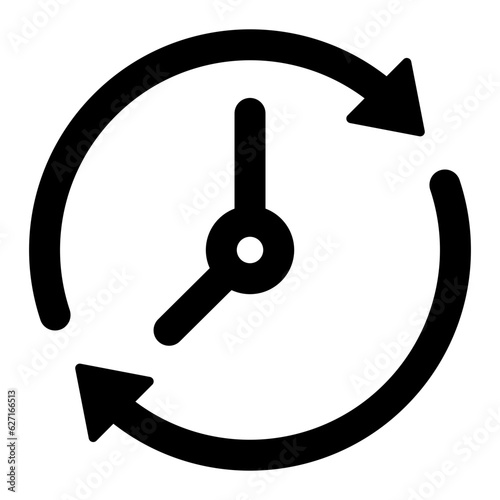 Black go back time on clock line con, simple round past time flat design vector pictogram, infographic vector for app logo web website button ui ux interface elements isolated on white background