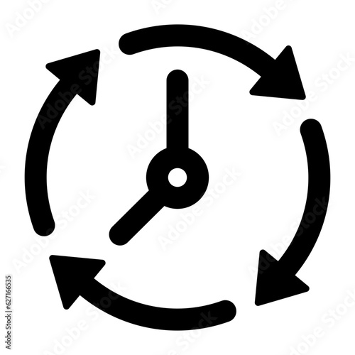 Black go back time on clock line con, simple round past time flat design vector pictogram, infographic vector for app web button ui ux interface elements isolated on white background