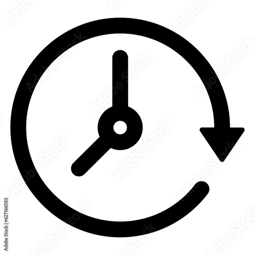 Black go back time on clock line con, simple round past time flat design vector pictogram, infographic vector for app logo web website button ui ux interface elements isolated on white background
