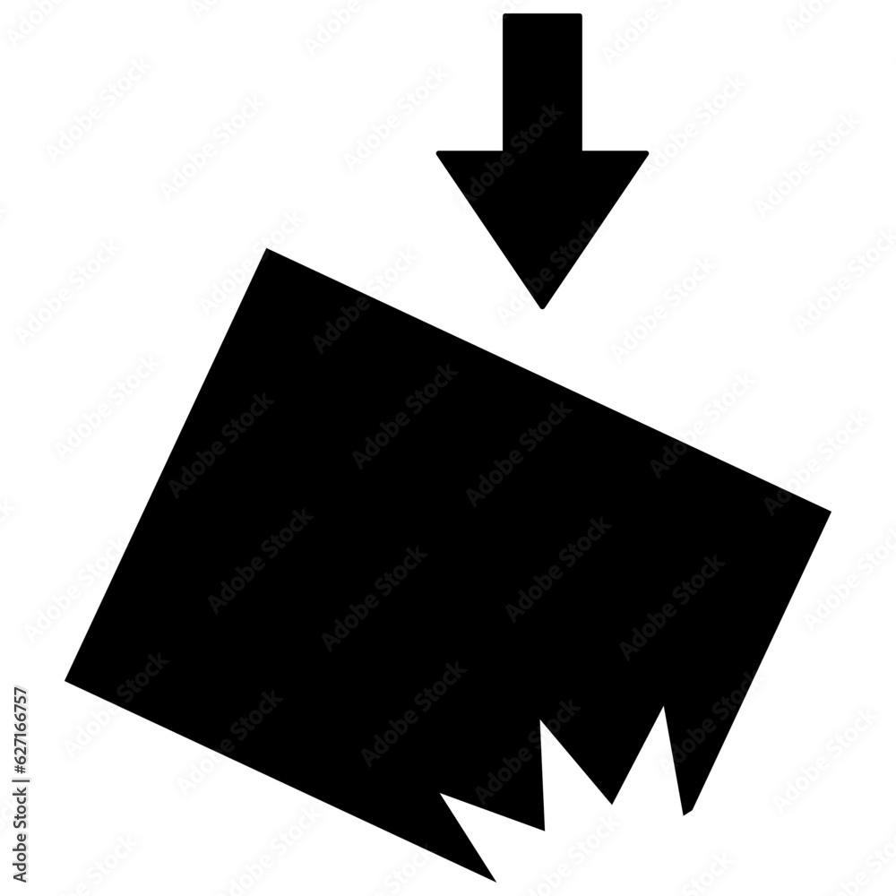 Black falling dropping broken box icon, simple handle with care, do not