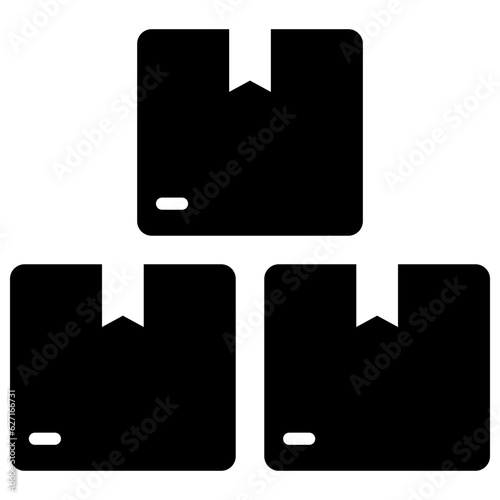 Black pile of stacked sealed goods cardboard boxes icon, boxes storage flat design illustration, pictogram vector for app ads web banner button ui ux interface elements isolated on white background