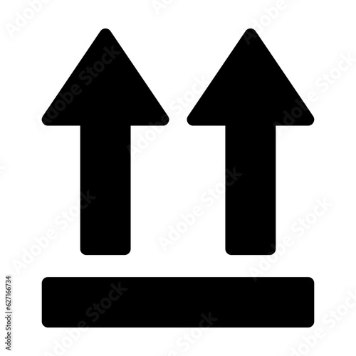 Black side up delivery sign icon, simple side up 2 arrows, logistics service flat design pictogram concept vector for app ads web banner button ui ux interface elements isolated on white background