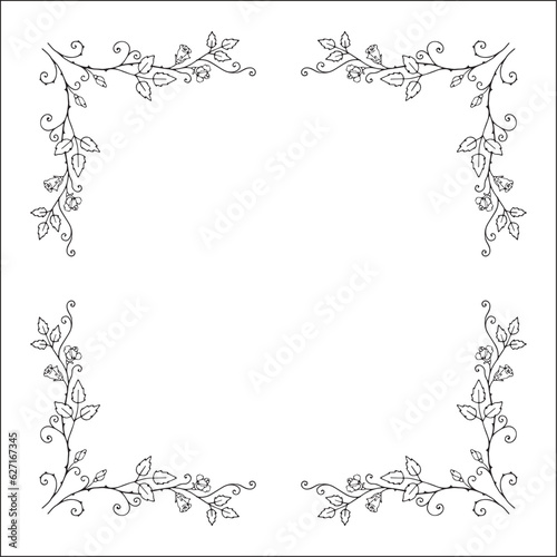 Vegetal ornamental frame with roses, decorative border for greeting cards, banners, invitations. Isolated vector illustration.	
