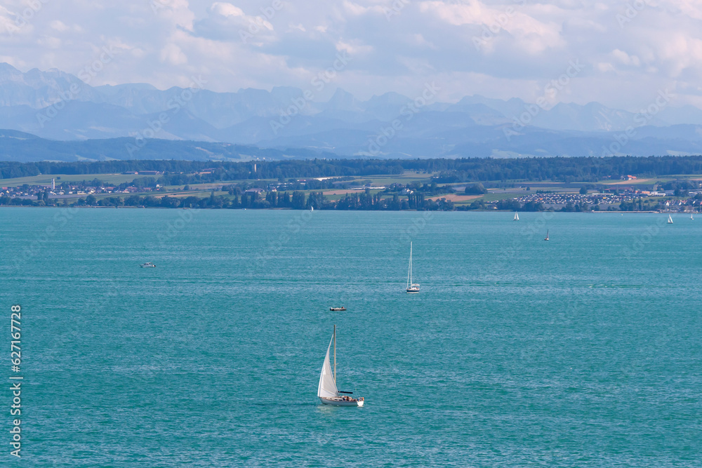 Lake Constance on a sunny July day. View from the hill