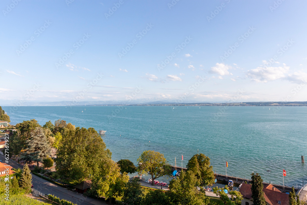 Lake Constance on a sunny July day. View from the hill