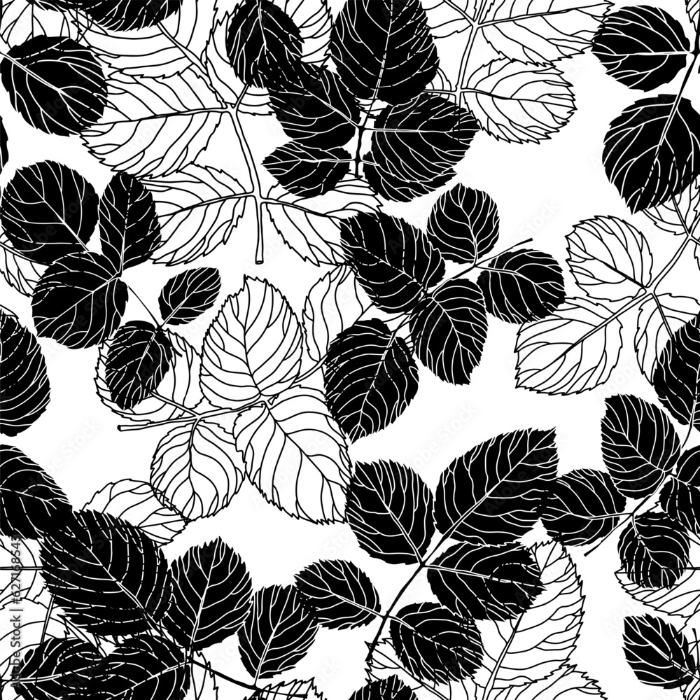 Foliage and flowers, leaves silhouette pattern