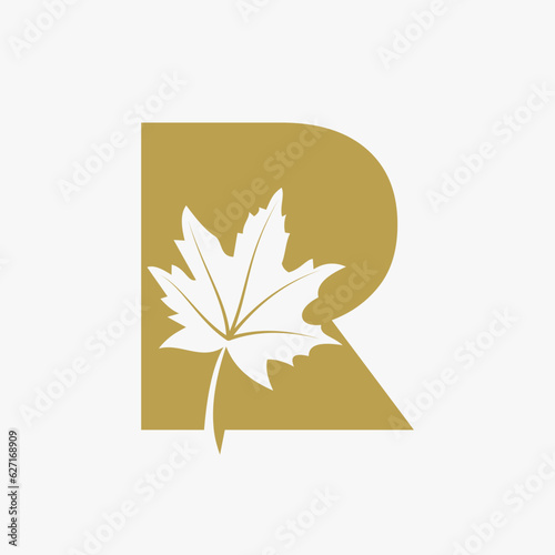 Letter R Maple Leaf Elegant Logo. Maple Leaf Logotype Vector Template