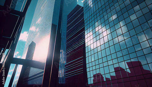 Reflective skyscrapers  business office buildings   view of the city Ai generated image