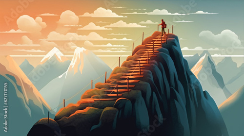 climbing up a mountaion for success illustration photo