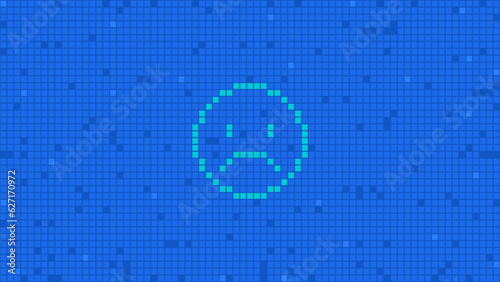 Pixel background with sad smiley. Abstract background