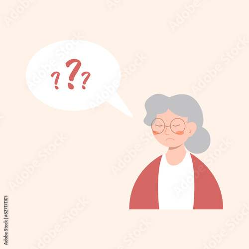 Old Pensive Grandmother Character Trying to Remember smth. Senior African Woman Suffer of Alzheimer Disease, Mental Problems, Struggle with Brain Geriatric Illness. Cartoon People Vector Illustration