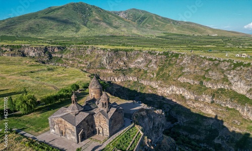 High resolution drone image of the beautiful Saghmosavank church- Armenia photo