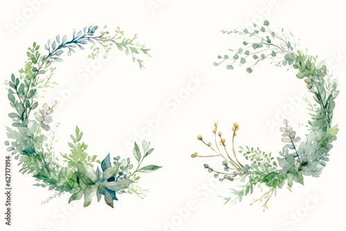 watercolor botanical wreath isolated on white background © HiroSund