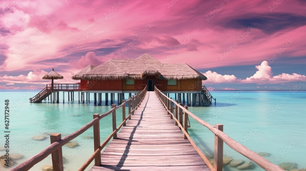 woman maldives bungalow