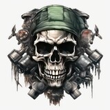 Skull military in beret t shirt print concept. AI Generative.