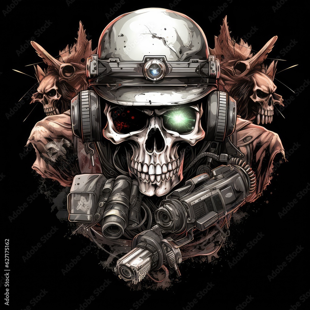 skull wearing night vision tactical helmet, suitable for t shirt, badge, logo design vintage. AI Generative. skull wearing night vision tactical helmet, suitable for t shirt, badge, logo design vintage. AI Generative.