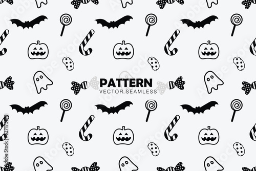Trick or treat halloween party celebration cute spooky cartoon vector seamless repeat pattern