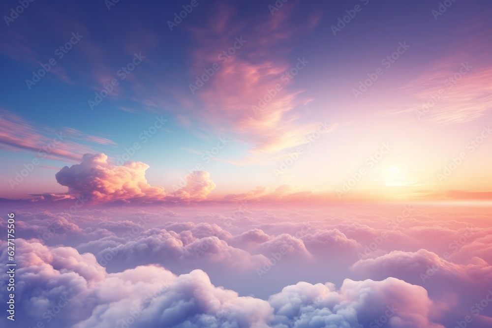 Vibrant Sunset Sky with Colorful Clouds on a Serene Horizon, Copy Space, Generative AI